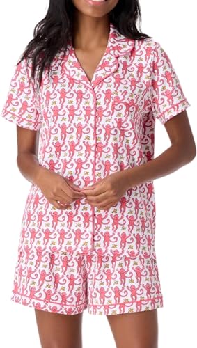 Y2k-Pyjama-Set für Damen, 2-teilig, Button-Down-Affen-Shorts-Set, Roller Dupes Rabbit Preppy Loungewear-Pjs (Rosa,S) von LLECDASEUI