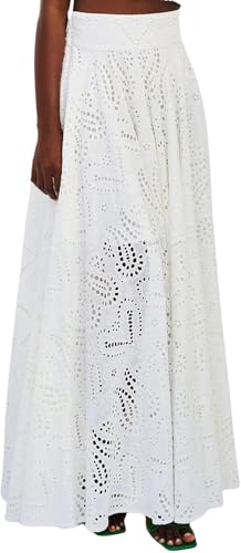 Women 's Hollow Out Öse Maxi Boho Rock zurück Smocked Taille Spitze Floral Flowy Langen Rock mit Taschen (Weiß,S) von LLECDASEUI
