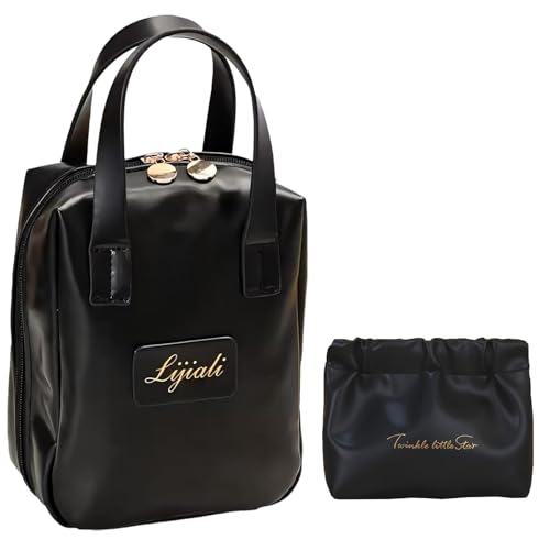 2024 New Eretinputc Makeup Bag, Premium Makeup Bag for Women and Girls, PU Leather Travel Makeup Bag, Large Capacity Toiletry Cosmetic Bag with Divider and Handle (Black Mix) von LLELEMAMO