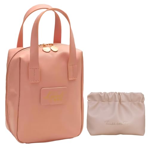 2024 New Eretinputc Makeup Bag, Premium Makeup Bag for Women and Girls, PU Leather Travel Makeup Bag, Large Capacity Toiletry Cosmetic Bag with Divider and Handle (Pink Mix) von LLELEMAMO