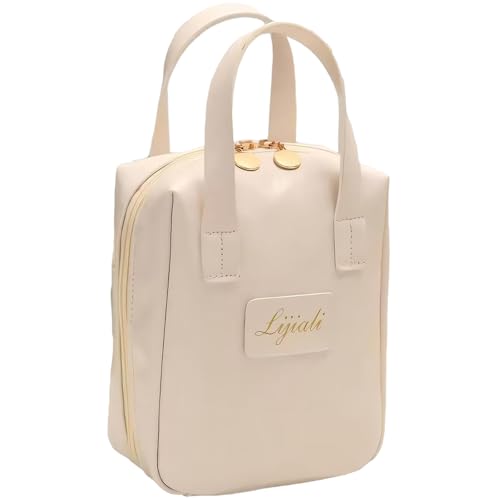 2024 New Eretinputc Makeup Bag, Premium Makeup Bag for Women and Girls, PU Leather Travel Makeup Bag, Large Capacity Toiletry Cosmetic Bag with Divider and Handle (White) von LLELEMAMO