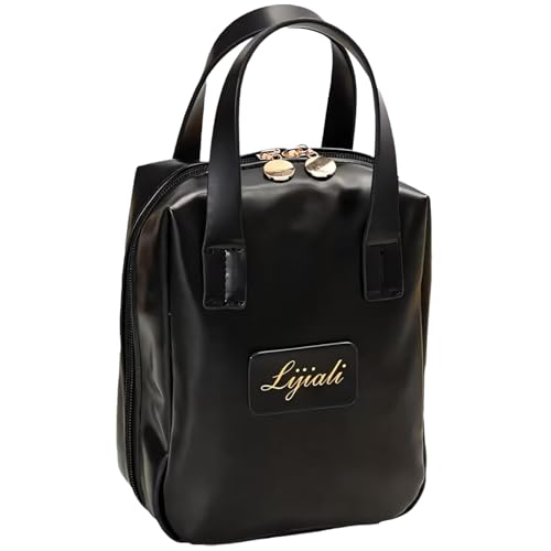 2024 New Eretinputc Makeup Bag Lijiali, Premium Makeup Bag, PU Leather Travel Makeup Bag, Large Capacity Multi Compartment Toiletry Cosmetic Bag for Women and Girls Gifts (Black) von LLELEMAMO