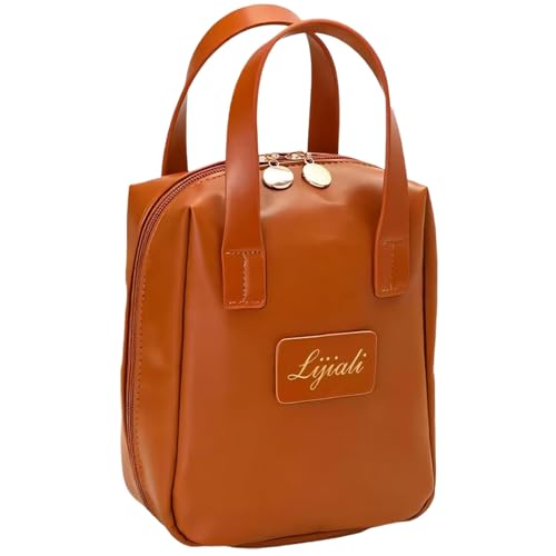 2024 New Eretinputc Makeup Bag Lijiali, Premium Makeup Bag, PU Leather Travel Makeup Bag, Large Capacity Multi Compartment Toiletry Cosmetic Bag for Women and Girls Gifts (Brown) von LLELEMAMO