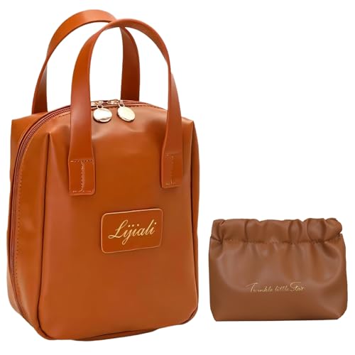 2024 New Eretinputc Makeup Bag Lijiali, Premium Makeup Bag, PU Leather Travel Makeup Bag, Large Capacity Multi Compartment Toiletry Cosmetic Bag for Women and Girls Gifts (Brown Mix) von LLELEMAMO