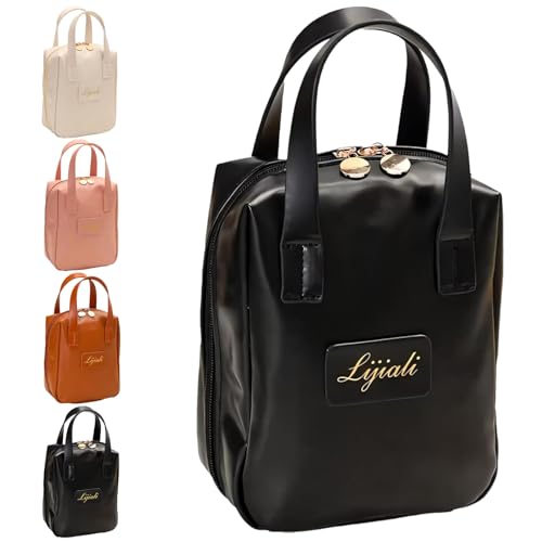Eretinputc Makeup Bag Lijiali, 2024 New Premium Makeup Bag for Women and Girls, Large Capacity Travel Makeup Bag, PU Leather Toiletry Cosmetic Bag with Handle and Divider (Black) von LLELEMAMO