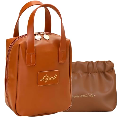 Eretinputc Makeup Bag Lijiali, 2024 New Premium Makeup Bag for Women and Girls, Large Capacity Travel Makeup Bag, PU Leather Toiletry Cosmetic Bag with Handle and Divider (Brown Mix) von LLELEMAMO