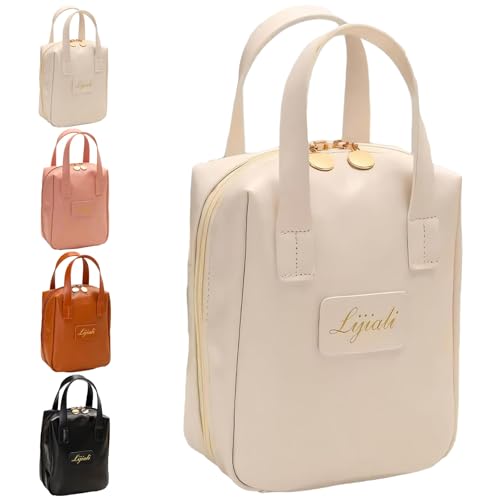 Eretinputc Makeup Bag Lijiali, 2024 New Premium Makeup Bag for Women and Girls, Large Capacity Travel Makeup Bag, PU Leather Toiletry Cosmetic Bag with Handle and Divider (White) von LLELEMAMO
