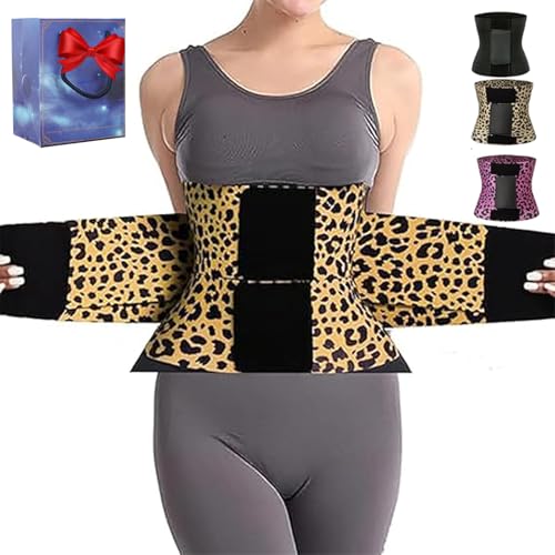 LLELEMAMO Belt Waist Cincher Ab Belt Tummy Control Body Shaper with Triple Wrap Women, Breathable Plus Size Womens Waist Trainer (Leopard Yellow,XL) von LLELEMAMO