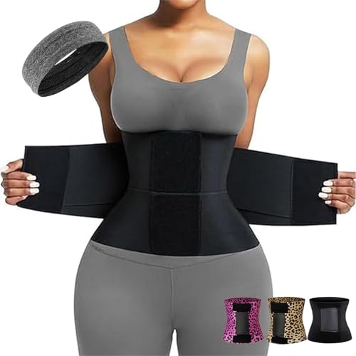 LLELEMAMO Floralshe Fajas, Belt Waist Cincher Ab Belt Tummy Control Body Shaper with Triple Wrap Women - Plus Size (Black,M) von LLELEMAMO