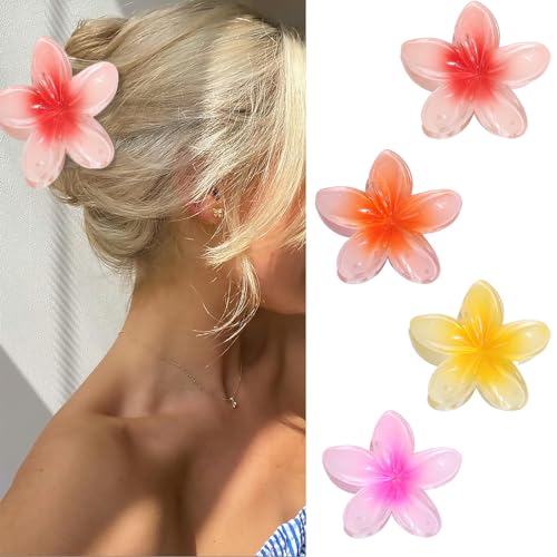 Blumen Haarklammer 4 Stück, Starker Halt Blumen Haarspangen Flower Hair Clip Acryl Haarspange Rutschfest Haarkralle für Frauen Mädchen Haarstyling Zubehör,Große Haarklammer für Dickes Dünnes Haar von LLGSDLL