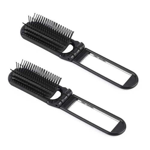 Faltbare Haarbürste 2 Stück, Klapp Faltbare Haarbürste mit Spiegel, Kompakte Reisegröße Haarmassage Kamm, Mini Haarbürste für Kinder und Erwachsene von LLGSDLL