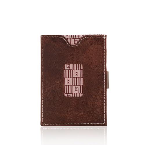 LLH LIULIHUA Dreifach gefaltete Ledergeldbörse mit RFID im Schach und Edelstahl-Verriegelungsclip, Coffee Colre, Minimalistisch von LIULIHUA