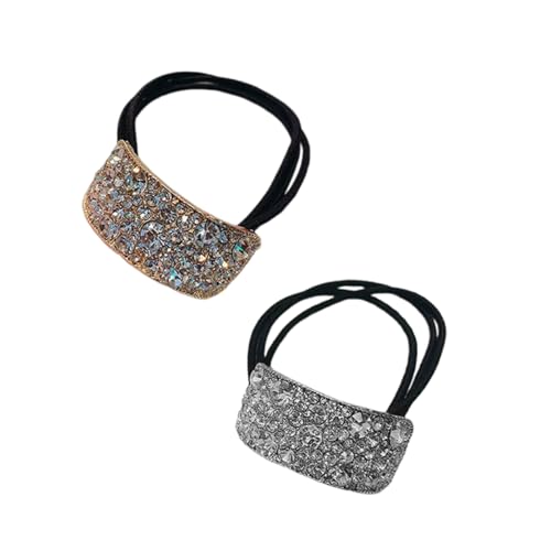 2 x glänzende Strass-Haargummis für Damen und Mädchen, einfaches geometrisches Haarseil für Büro-Frisuren, alle passenden von LLHCF