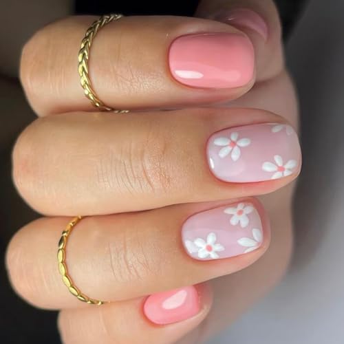 24 quadratische Nägel zum Aufdrücken, glänzende Designs, französische künstliche Acrylkleber für Frauen, transparent, 24 Stück von LLHCF