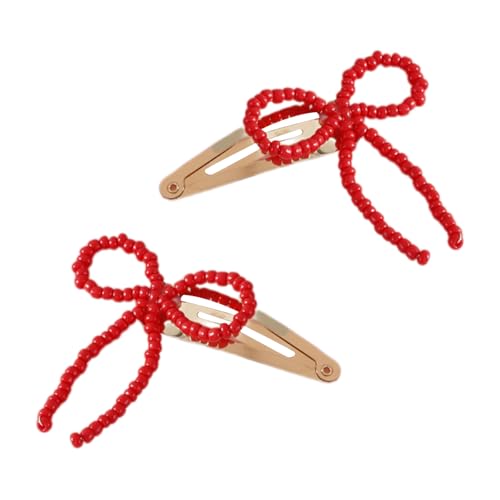 Haarspange mit Perlen, elegante Haarspange mit Schleife, Entenschnabel-Clip, seitliche Haarspangen für Damen, seitlicher Pony, Haarstyling-Clip, 2 Stück von LLHCF