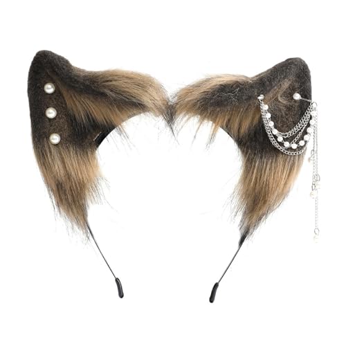 LLHCF Fuchsohren Cosplay Tierohren Kopfbedeckung Halloween Stirnband Kopfbedeckung Kostüm Zubehör mit Kette von LLHCF