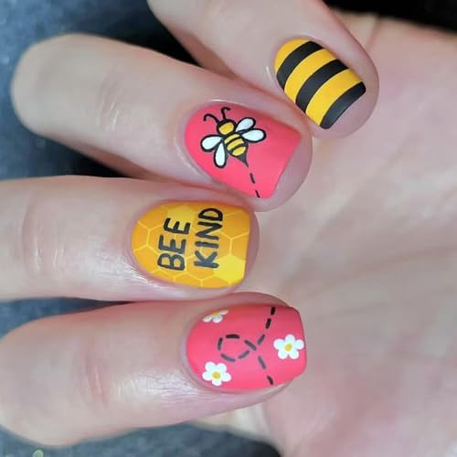 Quadratische Nägel zum Aufdrücken, bunte Blumen, künstliche Klebstoffe auf künstlichem Acryl, 12 Größen, 24 Stück, zum Aufkleben auf Acrylkleber für Damen, transparent von LLHCF