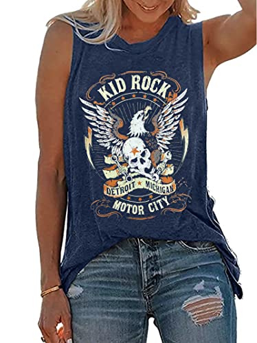 Kid Rock Skelett Adler Tank Top für Frauen Vintage Retro Rock Roll Music Shirts ärmellos Konzert Buddy Tank Tops, Marineblau, Klein von LLHXRUI