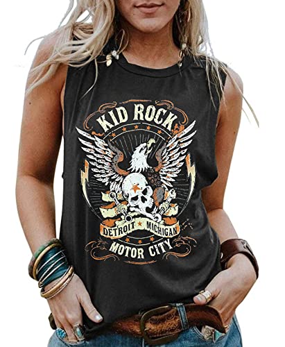 Kid Rock Skelett Adler Tank Top für Frauen Vintage Retro Rock Roll Music Shirts ärmellos Konzert Buddy Tank Tops, grau dunkel, Klein von LLHXRUI