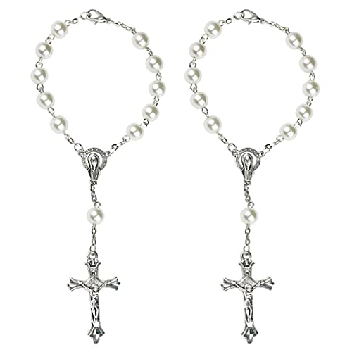 2pieces/Set Katholisches Rosenkranzarmband Weiße Imitation Perlen Perlen Christus Für Kreuzkruzifixarmband Aus Unserer Lieben Frau Jesu Katholischer Rosenkranz Für Frauen Goldperlen Grüne Männer Und von LLINthy