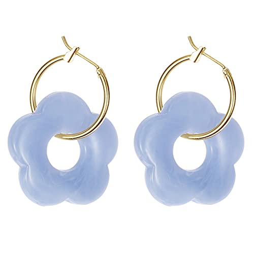 Acrylblütenharz Fallen Ohrringe Einfacher Runde Hohle Mädchen Schmuck Süßes Party Persönlichkeit Geschenke 13 Farbe Für Frauen Buntes Hoop Acryl von LLINthy