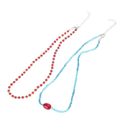 LLINthy 2pcs Handgefertigte Verstellbare Länge Choker Rot Blau Perlen Halskette Stylische Neckkettenzubehör Für Frauen Tägliche Kleidung Trendige Schmuckgeschenke von LLINthy
