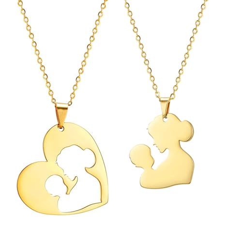 LLINthy 2pcs Herzgeformte Halskette Mutter Und Kinderausschnitt Anhänger Collarbone Kette Ornament Handgemachte Geschenk Für Mutter Tochter Herzförmig von LLINthy