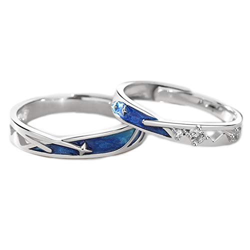 LLINthy 2pieces Liebhaber Ringe Setzen Sie Ein Verstellbares Seeblaues Meteorische Sterne Paar Ringe Band Matching Set Für Ihn Und Ihre Täglichen Wear Armbänder Für Mädchen von LLINthy