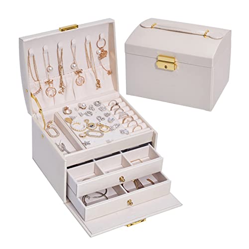LLINthy 3 Schicht Frauen Schmuckschachtel Schmuck Stagerbox Tragbarer Reisenschmuck Für Gehäuse Ohrringe Halskette Ohrringe Halskette Box von LLINthy