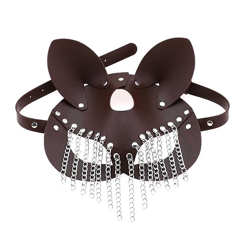LLINthy 9-farbige Halbe Gesichts Katzen Cosplay Leder Sexmaske Mit Kettenquasten Halloween Party Maske Masquerade Kostüm Cosplay Requisiten Katzenmasken Für Erwachsene von LLINthy