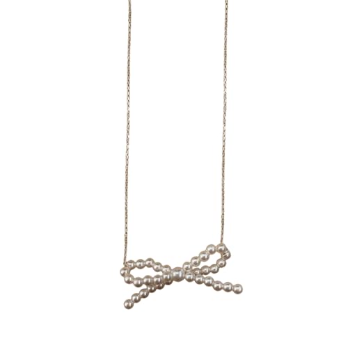 LLINthy Bogenanhänger Schlüsselbeinkette Imitation Perlen Perlen Bowknot Halskette Einstellbare Schlüsselbeinkette Juwely Für Frauen Mädchen Party Halskette von LLINthy