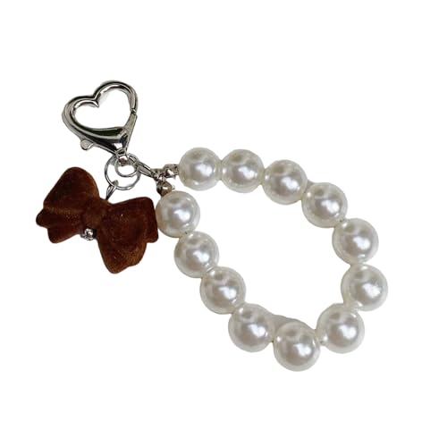 LLINthy Elegant Floking Pearls Bowknot Charm Pendant Fashion Key Holder Accessoire Für Trendige Frauen Damen Stilvolle Outfits Legierung Legierung Schlüsselbund Mit Perlen von LLINthy