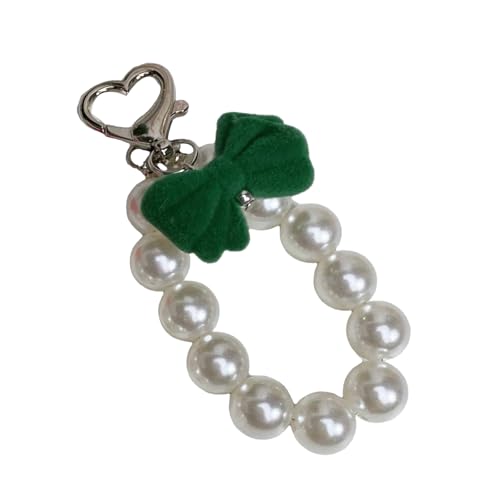 LLINthy Elegant Floking Pearls Bowknot Charm Pendant Fashion Key Holder Accessoire Für Trendige Frauen Damen Stilvolle Outfits Legierung Legierung Schlüsselbund Mit Perlen von LLINthy
