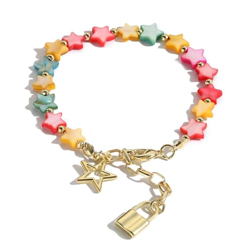 LLINthy Elegante Legierung Perlen Handchain Herz/Mond/Sternschale Anhänger Armband Buntes Frauen Armband Schmuck Für Tägliche Verschleiß Pendellarmband von LLINthy