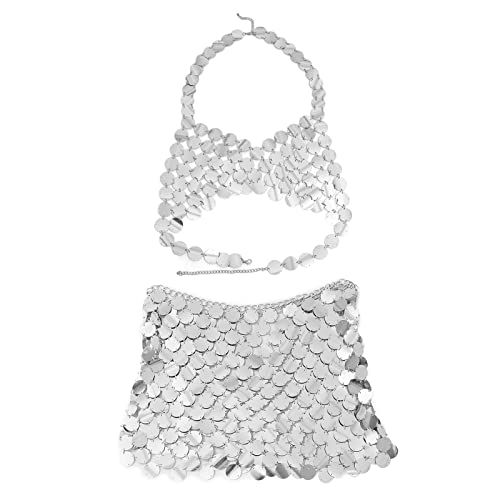 LLINthy Frauen Crop Top Hollow Out Hemd Ärmellose Pailletten Club Cover Up Body Chain Accessoire Pailletten Crop Top Für Frauen von LLINthy