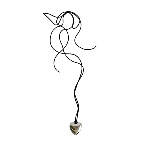 LLINthy Goth Black Seil Big Heart Anhänger Halskette Für Frauen Elegante Gewebe Geknotete Bogenknoten Verstellbarer Kettenschmuck Colarmbone Kette Verstellbares Schwarzes Seilschkee Kette von LLINthy