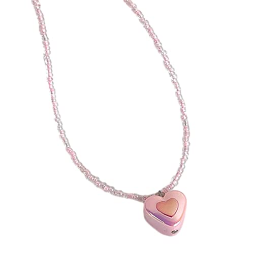 LLINthy Herz Perlen Anhänger Halsketten Kette Halskette Herz Anhänger Halsketten Herz Samen Halsketten Für Frauen Schmuck Geschenk Buntes Perlen Herz Halskette von LLINthy