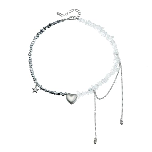 LLINthy Herzanhänger Halskette Mit Unregelmäßigen Perlen Handgefertigte Perlen Schlüsselbeinkette Für Dinnerpartys Und Valentinstag Casual Outfit Accessoire von LLINthy