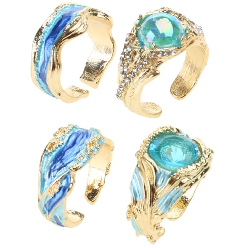 LLINthy Inspirierende Ozeane Ringe Verstellbare Wehende Designs In Silbernen Eleganten Geschenken Für Frauen Damen Robustes Harz Handwerkskunst Inspirierender Schmuck von LLINthy