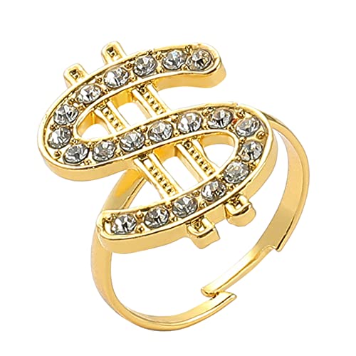 LLINthy Kristall-Dollarzeichen Geld-Symbol Hip Hop Schmuck Rapper Punk Kostüm Requisiten Golden Verstellbar Offen von LLINthy
