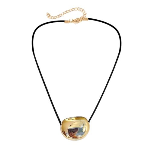 LLINthy Metall Oval Perlen Halskette Geometrische Anhänger Colarmbone Kette Origination Einzigartige PU Leder Schnur Chokers Mode Accessoire Handmade Halskette von LLINthy