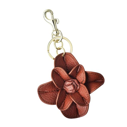 LLINthy Mode PU Leder Blumen Schlüsselhalter Mit Legierungsringen Camellias Anhänger Keychain Zubehör Für Pendel Und Reisen Tragbare Schlüsselorganisator von LLINthy
