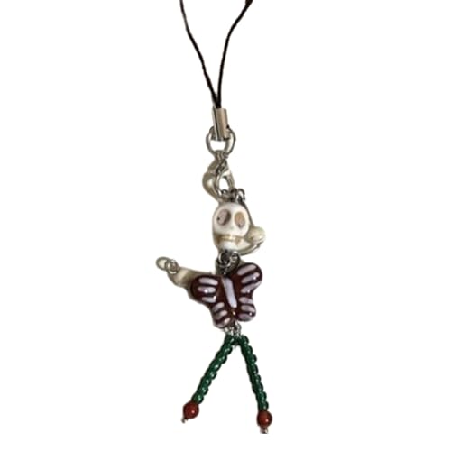 LLINthy Modische Halskette mit Skelett-Schmetterling-Harz-Perlen und Handyband, einzigartiger Totenkopf-Anhänger, Halskette, Choker, Damenschmuck von LLINthy