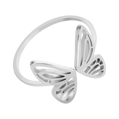 LLINthy Offene Finger Schmetterlingsringe Accessoire Schmetterlingsringe Einstellbare Passform Edelstahlringe Charme Für Alltägliche Kleidung Mode Ästhetikschmuck von LLINthy