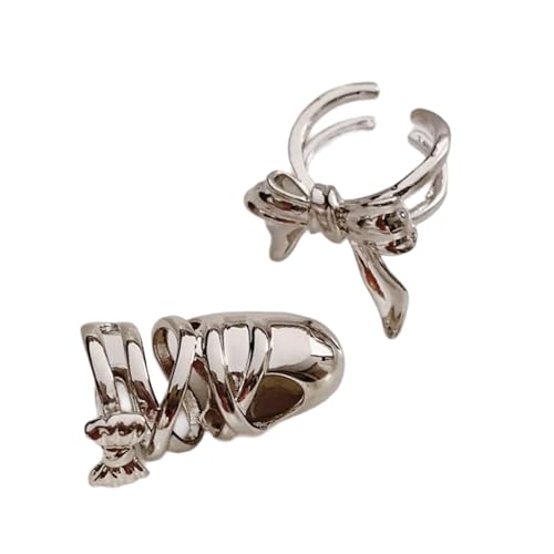 LLINthy Packung Mit 2 Personalisierten Bogenknotenform Ringen Schmuck Zarte Fingerringe Charme Stilvoll von LLINthy