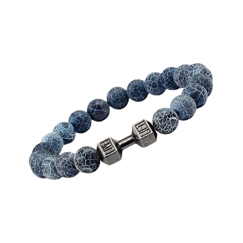 LLINthy Robes Perlenarmband Für Männer Mit Natürlichen Stein Und Hantel Charmschmuckzubehör Für Fitnessliebhaber Fitness Schmuck von LLINthy