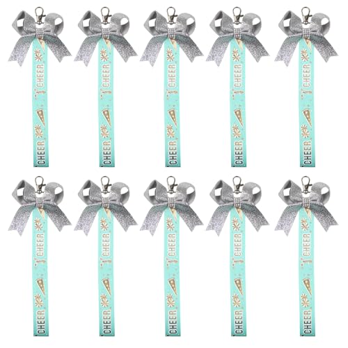 LLINthy Set Von 10 Farbenfrohen Cheerleading Schlüsselanlagen Polyester Jubel Bögen Ribbon Keyring Accessoire Für Sportliche Mädchen Und Teenager Schulgeist Accessoires von LLINthy