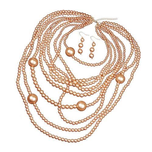 LLINthy Stillisch Mehrschichtige Perlen Schmuck Set Halskette Ohrringe Perfekt Für Modische Frauen Die Eleganz Und Vielseitigkeitsgeschäftsbesprechungsschlüpfe Suchen von LLINthy