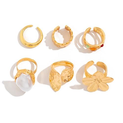 LLINthy Stilvolle Blumenringe Set Mit Perlen Die Zum Stapeln Tragbar Sind Und Statement Stücke In Allen Outfits Casual Wear Einzigartige Offene Ringe Machen von LLINthy