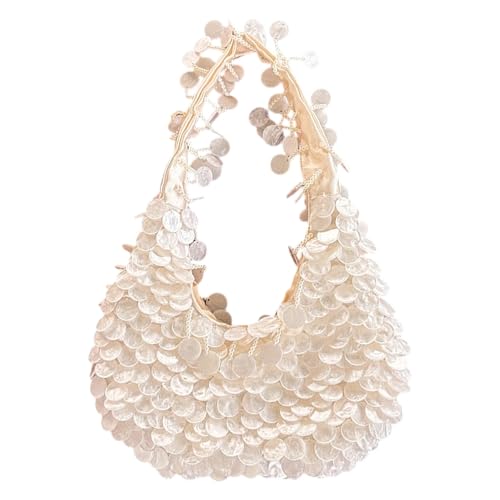 LLINthy Stilvolle Muschelakzent Abendbeutel Zeitgenössische Schultertasche Mit Geräumigem Innenraum Praxis PVC Achselgrundstück Praktische Gewebte Unterarm von LLINthy